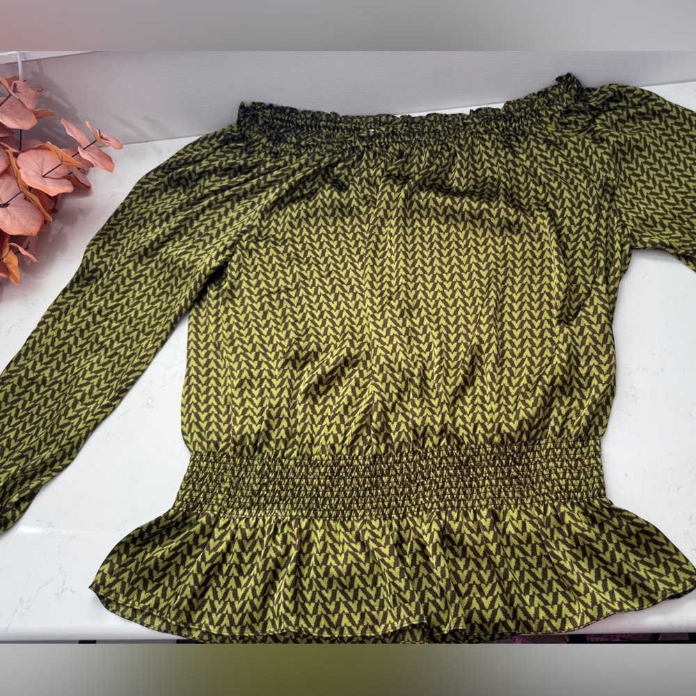 Michael Kors Brown and Green Patterned Top